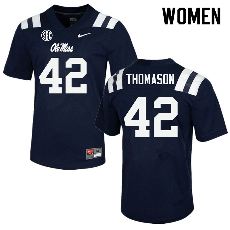 Women #42 Landon Thomason Ole Miss Rebels College Football Jerseys Sale-Navy - Click Image to Close